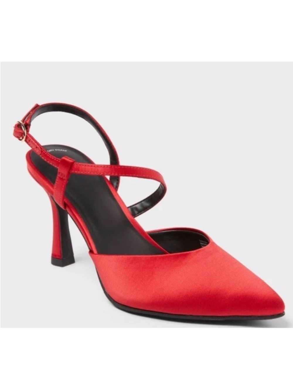 Red Satin Pointed-Toe Slingback Heels